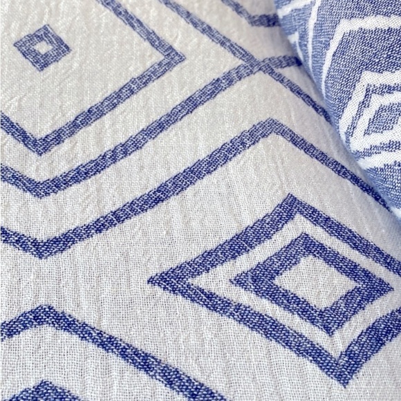 Free Form Diamonds Wrap Scarf Versatile Textile Blue Jacquard Loom Hand Crafted - Picture 9 of 11